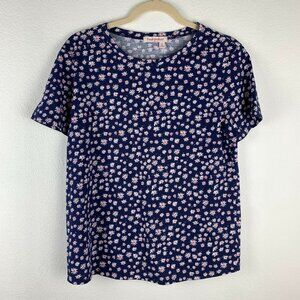 Fresh Produce Women's M Blue Red White Floral Print Tee Shirt Top